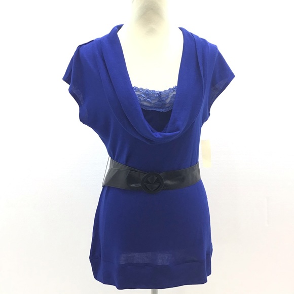 Ultra Flirt Sweaters - Sold! Ultra Flirt Blue Drape Hacci Belted Sweater Top XL